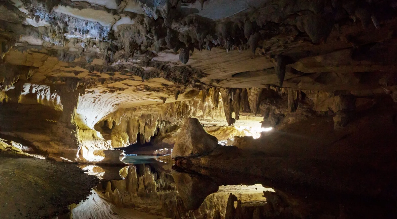 Limestone cave interior at Waitomo with natural rock formations and cave passages